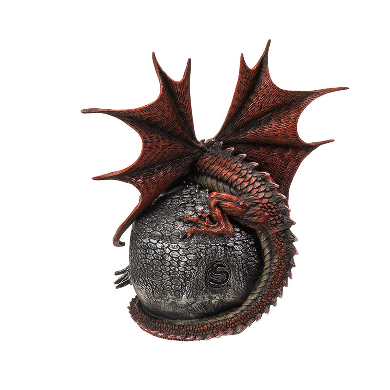 Back view showing dragon wrapped around skull with textured scale details
