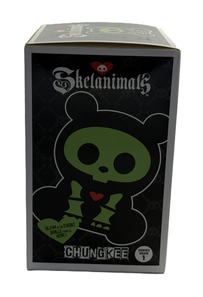 Side view of Skelanimals Chungkee packaging featuring glow in the dark panda artwork and branding
