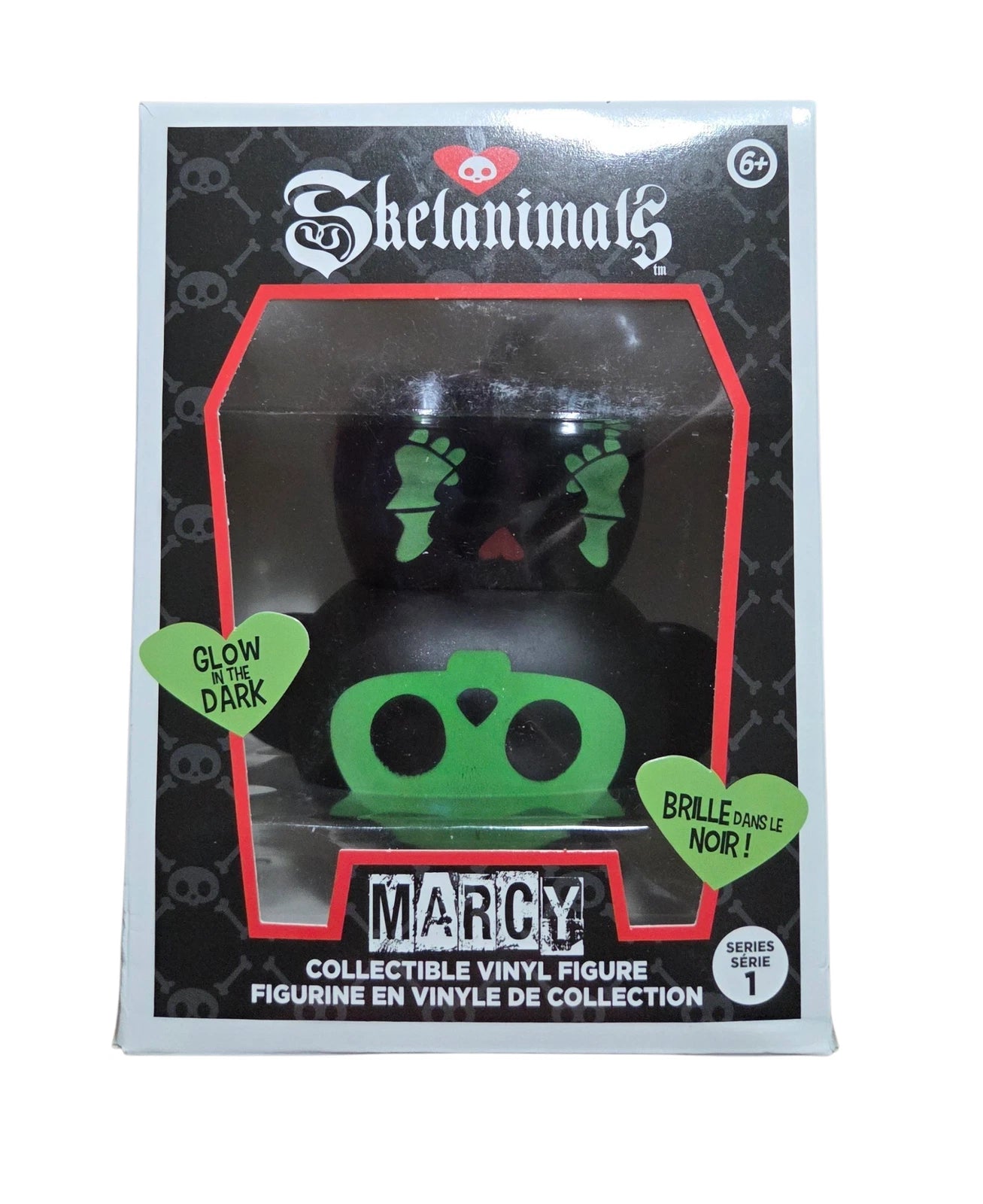 Packaging of Skelanimals Marcy collectible vinyl figure featuring gothic skeleton deer artwork and branding
