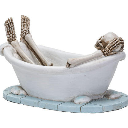 Alternate angle view of skeleton relaxing in tub showing detailed paintwork and textures
