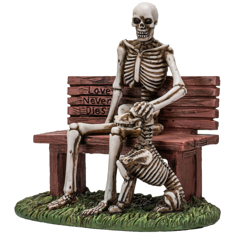 Alternate front view showing interaction between skeleton and dog with hand-painted finish

