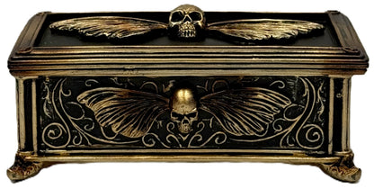 Gothic skull moth trinket box front view with winged skull design
