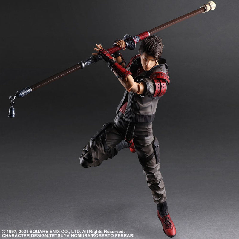 Sonon Kusakabe Play Arts Kai figure in dynamic attack pose with staff
