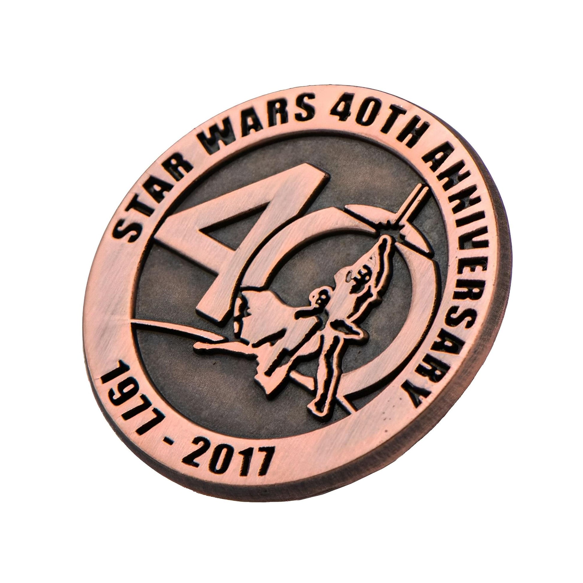 Star Wars 40th anniversary bronze pin front view collectible metal badge