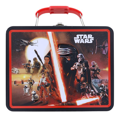 alternate front view of Star Wars Force Awakens lunchbox with red border and artwork

