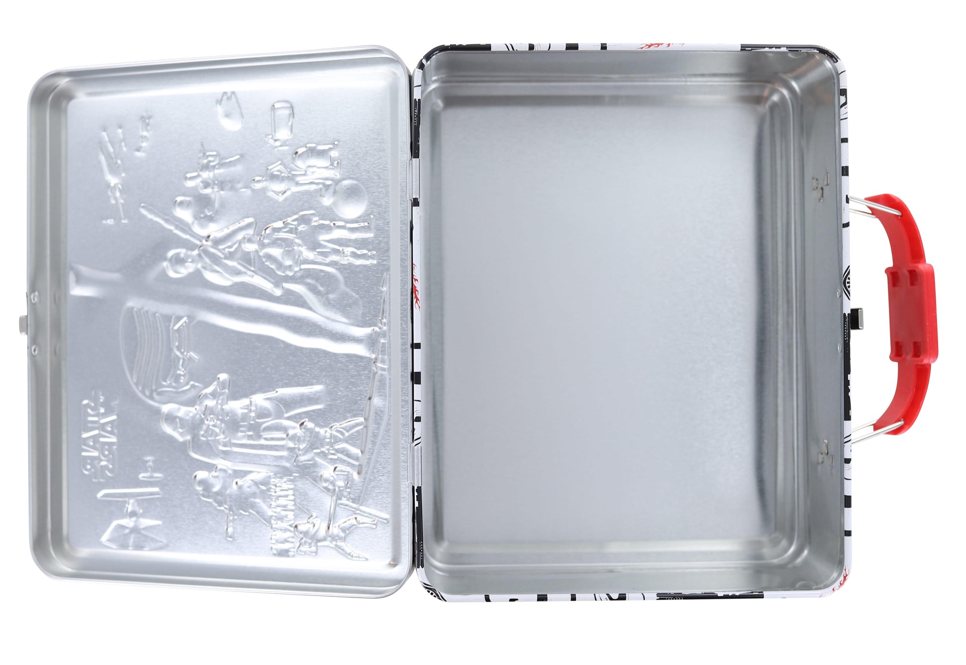 interior of Star Wars tin lunchbox showing embossed character details inside
