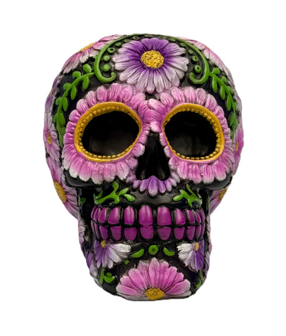 Front view highlighting floral eye sockets and detailed teeth design
