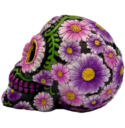 Side profile showing layered flowers and textured sculpt details

