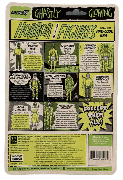 Super7 The Beyond Toxic Glow figure back showing retro comic character lineup and details
