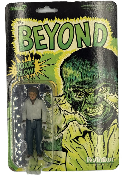Super7 The Beyond Toxic Glow figure front view in vintage horror comic packaging

