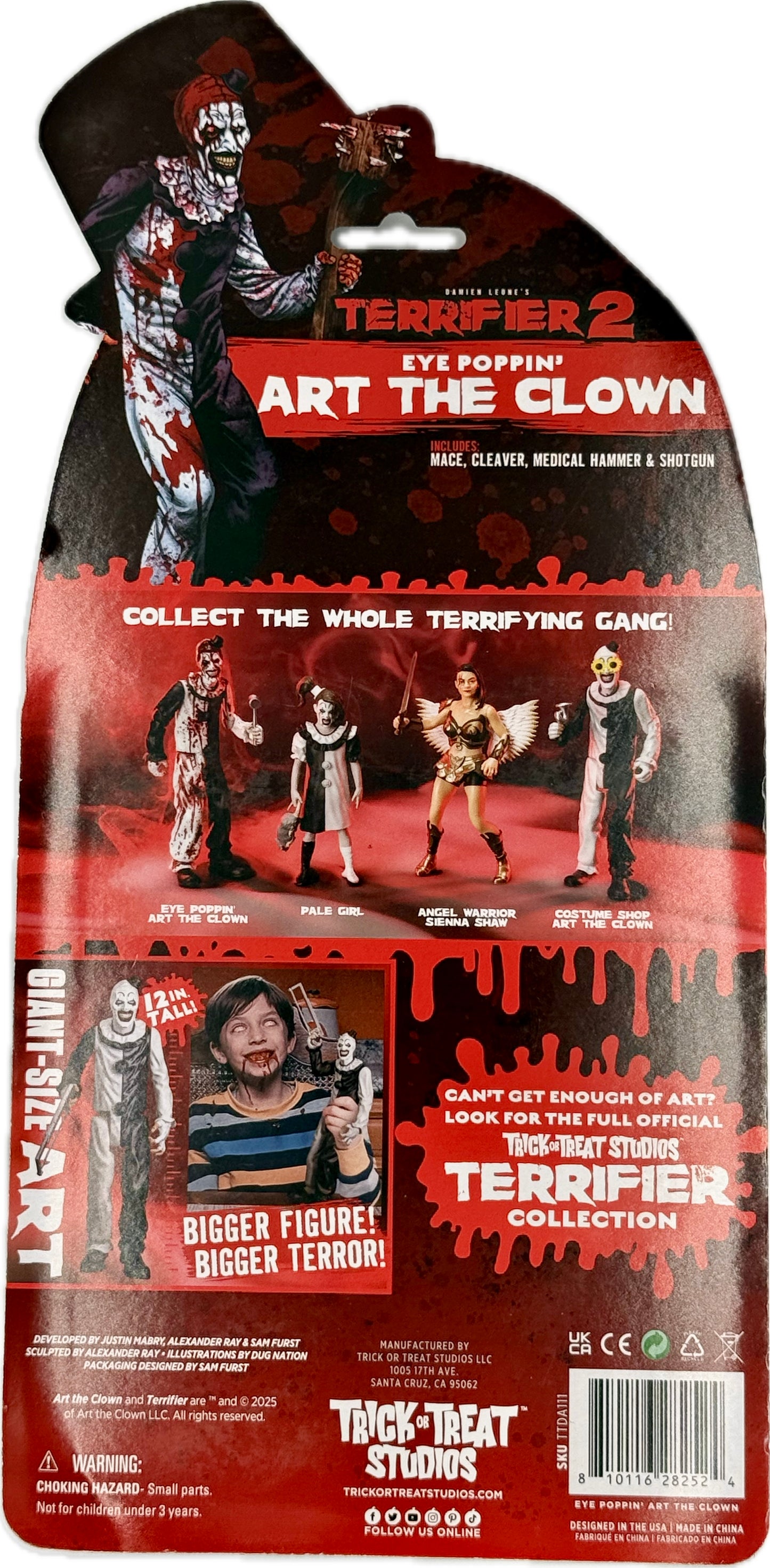 Terrifier 2 Art the Clown figure packaging back showing accessories and collection lineup