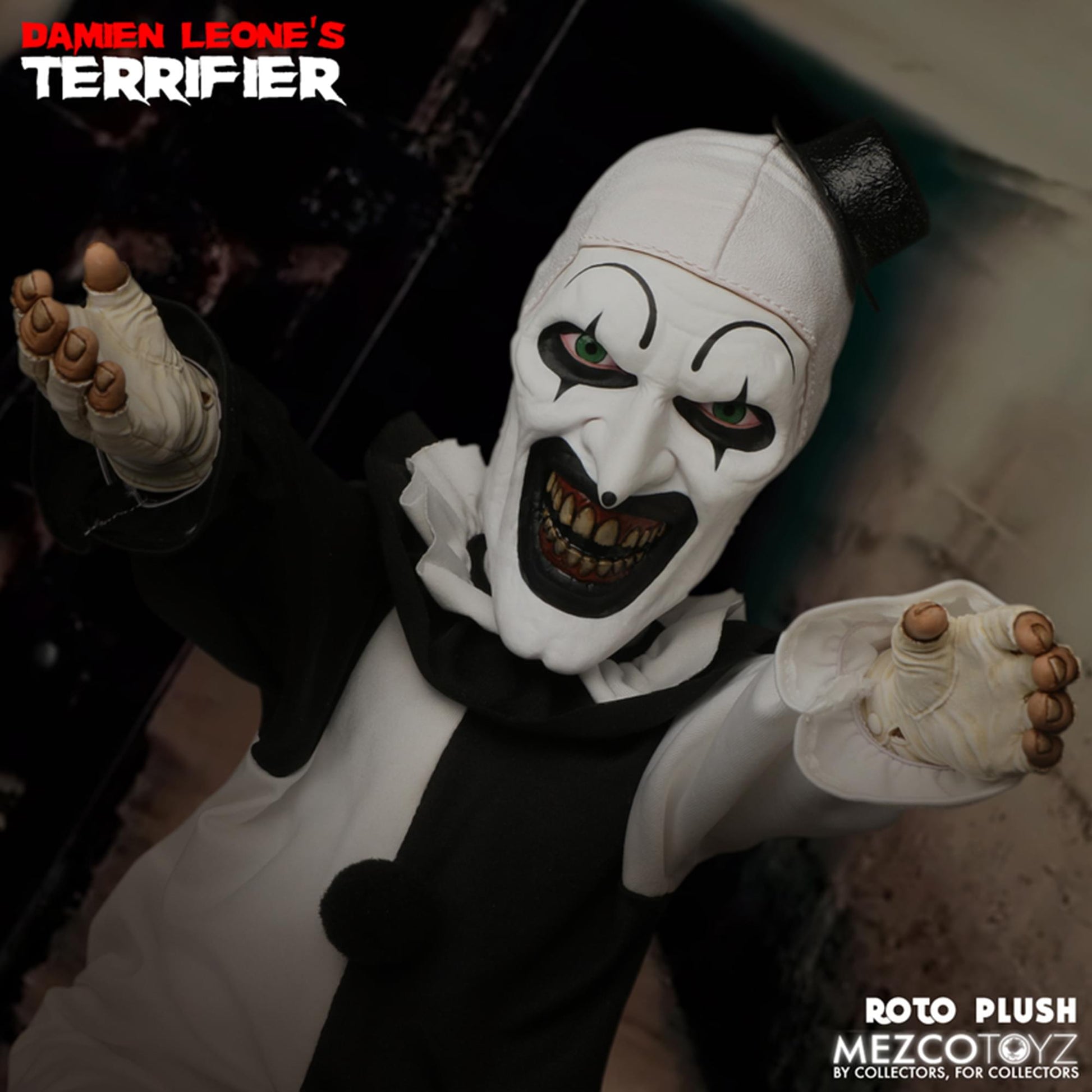 Terrifier Art the Clown detail view showing hands and costume texture