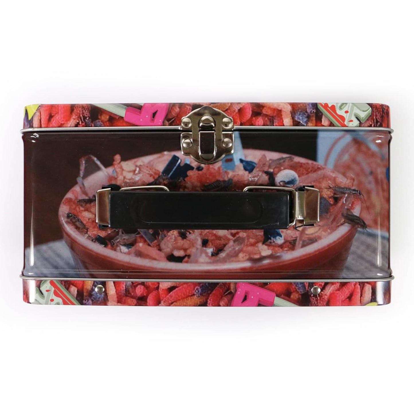 top view of Terrifier lunch box showing handle and latch detail
