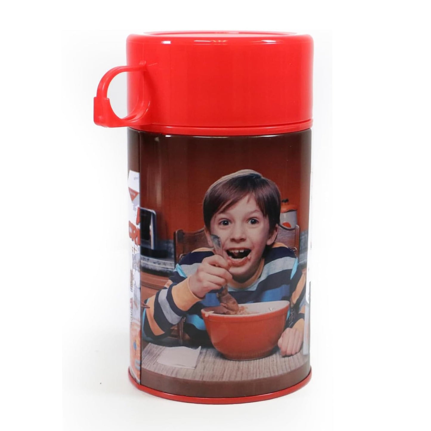 Terrifier beverage container with child cereal scene front view

