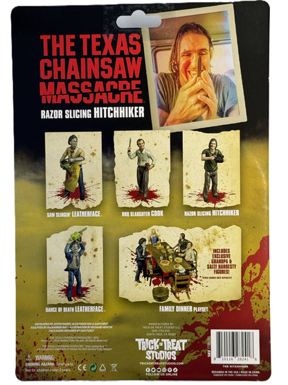 Texas Chainsaw Massacre Hitchhiker figure packaging back showing collection lineup and accessories
