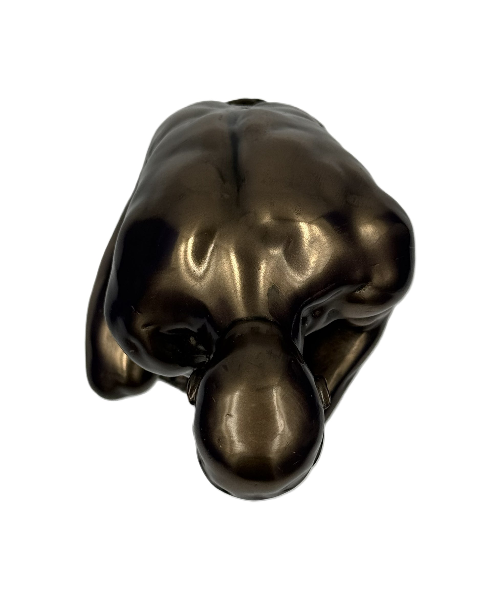 Top view of The Thinker statue showing full body proportions and sculpted detail from above
