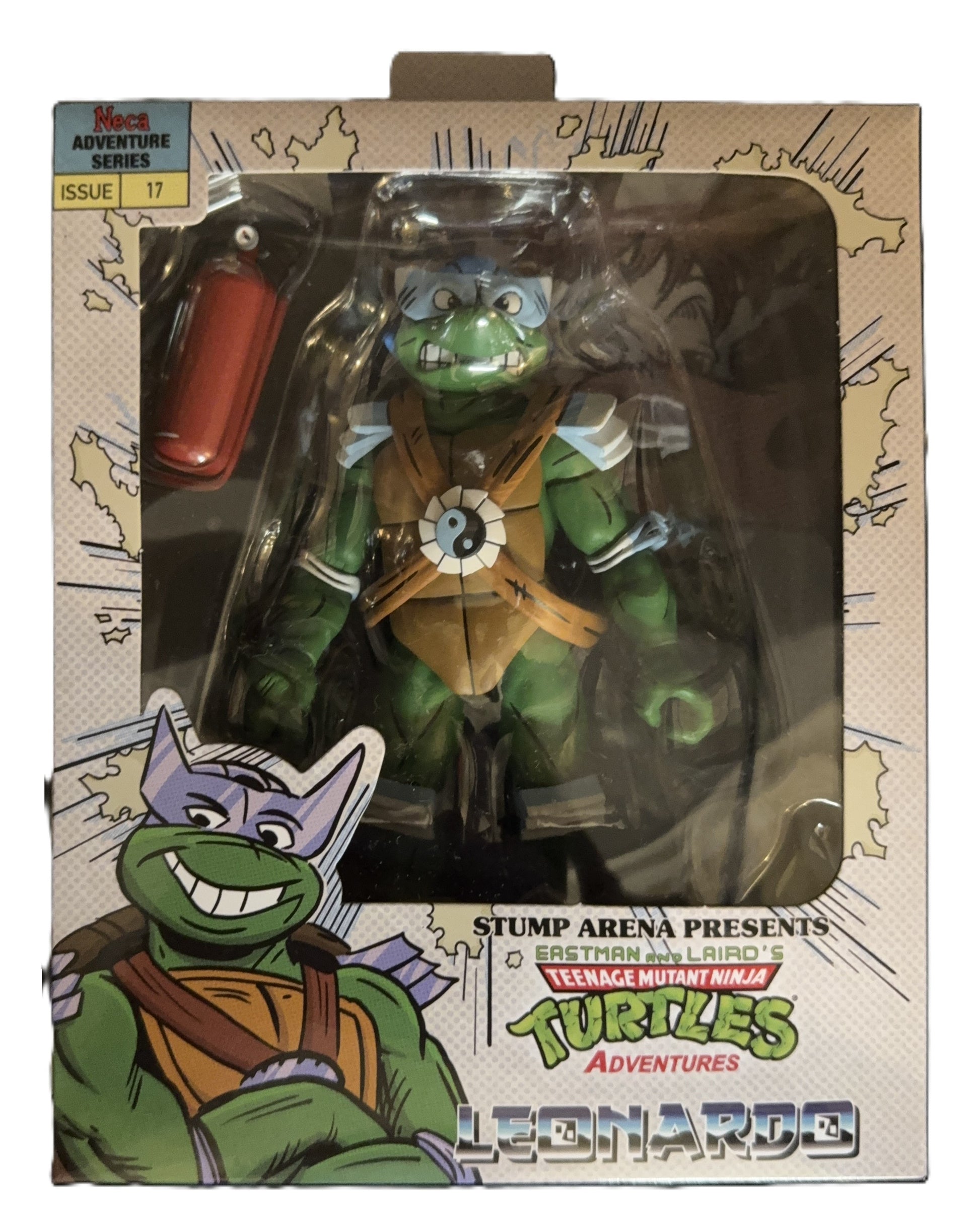 Front view of NECA Teenage Mutant Ninja Turtles Adventures Leonardo action figure packaging

