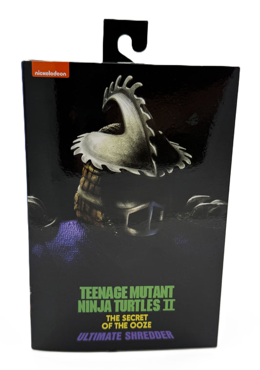 Front of the NECA Teenage Mutant Ninja Turtles II The Secret of the Ooze Ultimate Shredder action figure box.