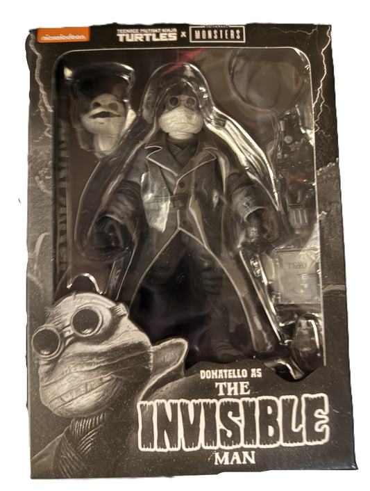 Front view of NECA TMNT Universal Monsters Donatello as The Invisible Man action figure packaging
