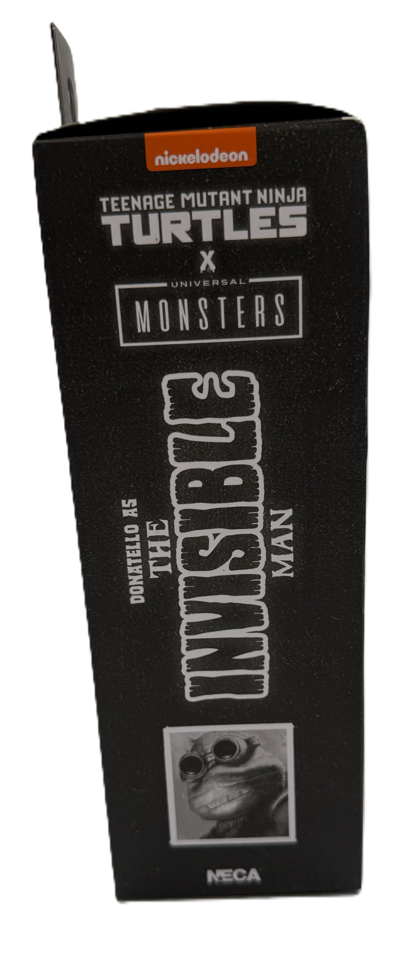 TMNT Universal Monsters series character panel shown on Donatello Invisible Man figure packaging
