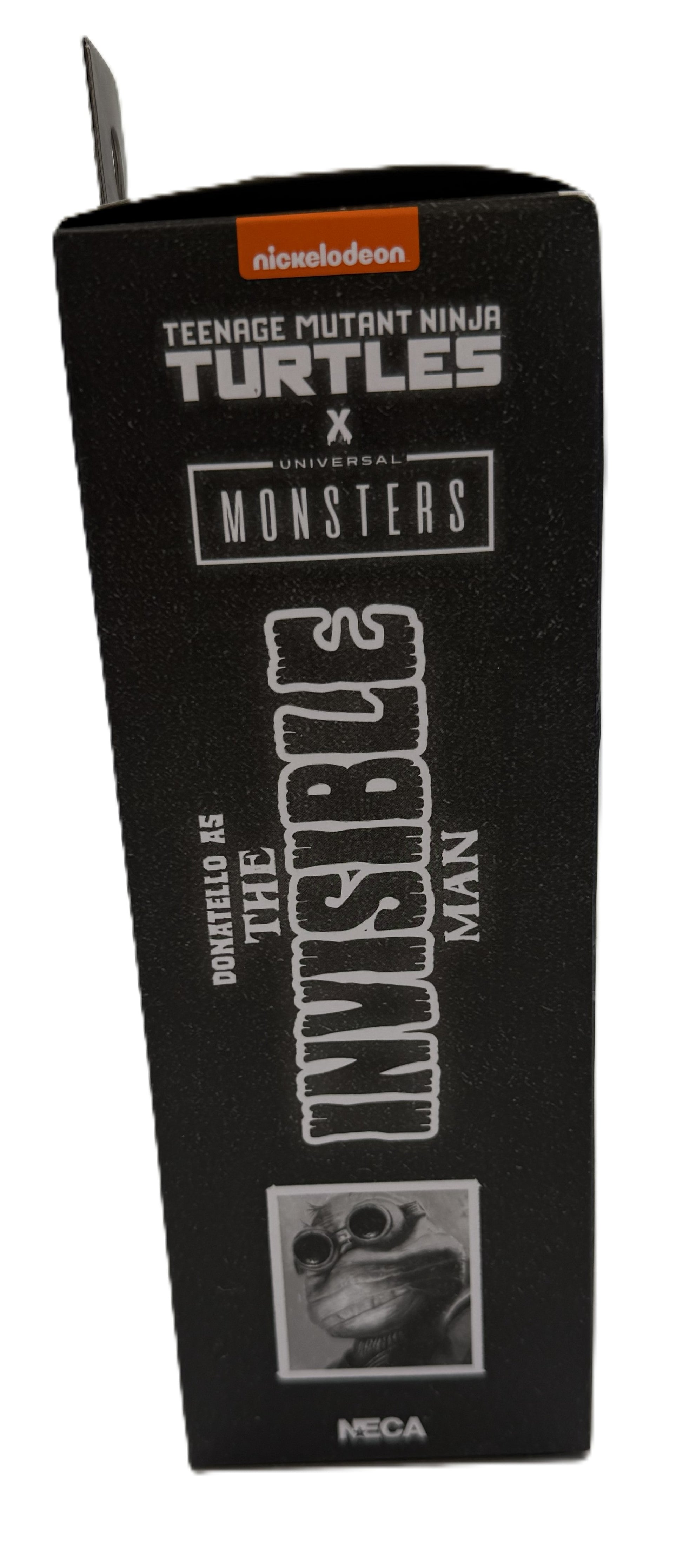 TMNT Universal Monsters series character panel shown on Donatello Invisible Man figure packaging
