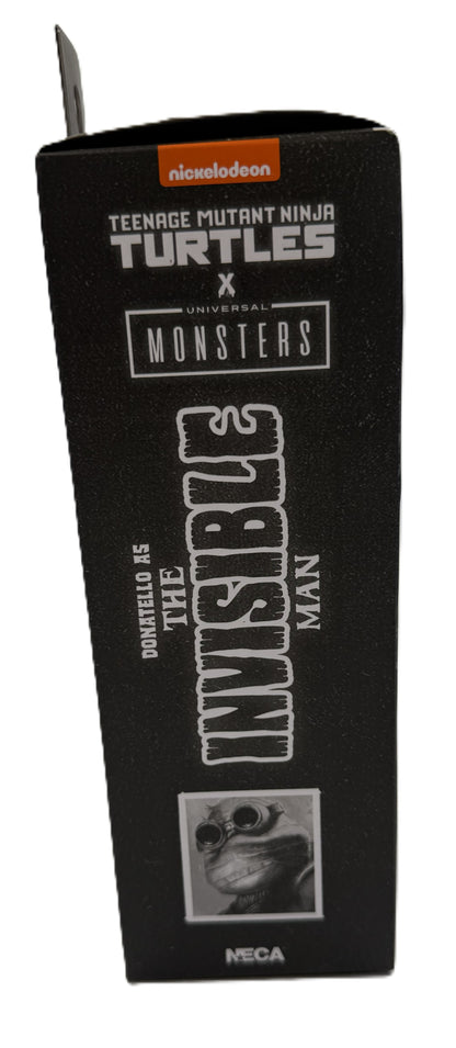TMNT Universal Monsters series character panel shown on Donatello Invisible Man figure packaging
