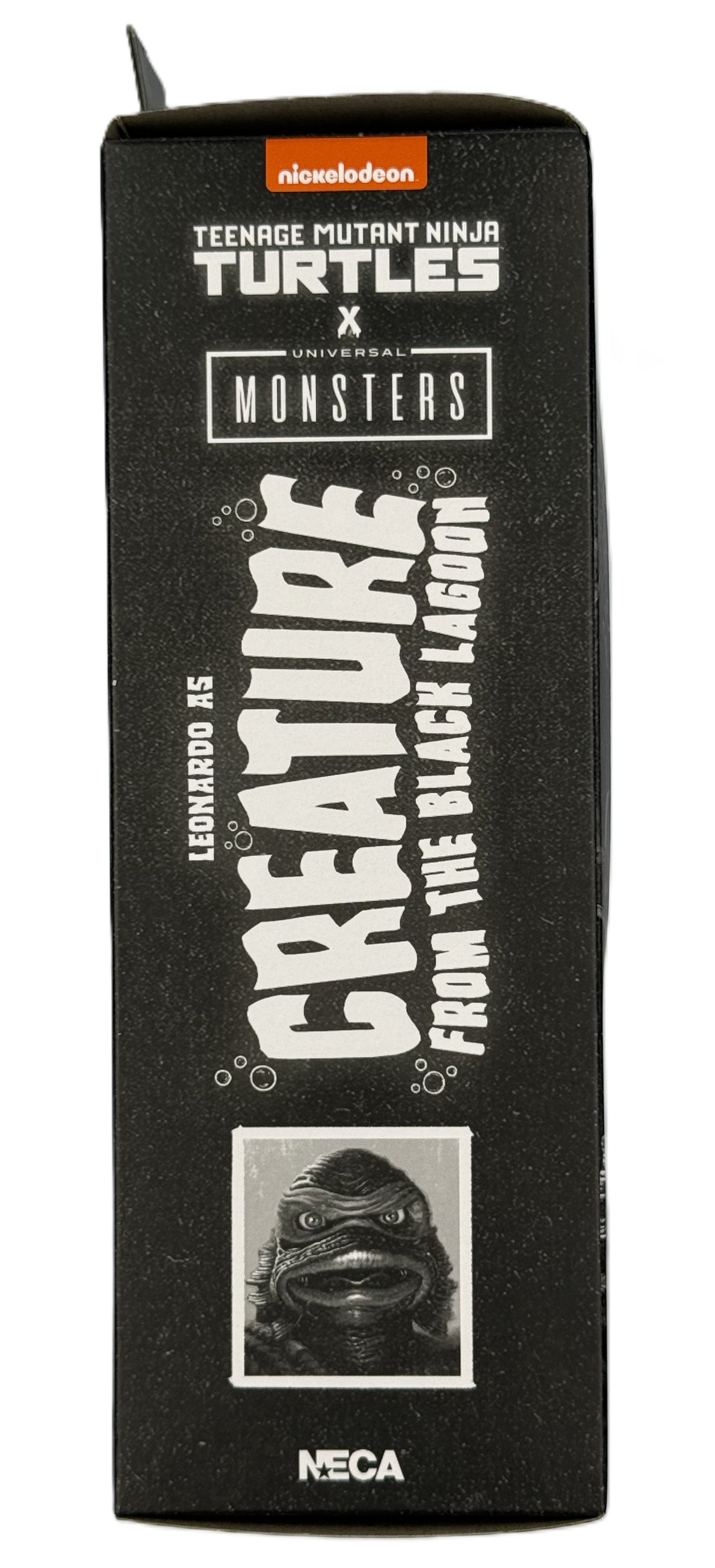 Side packaging artwork featuring Leonardo as Creature From The Black Lagoon collectible figure
