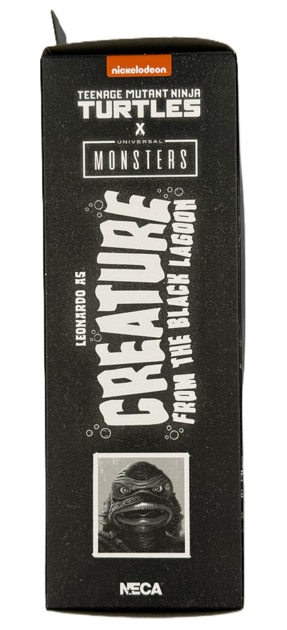 Side packaging artwork featuring Leonardo as Creature From The Black Lagoon collectible figure
