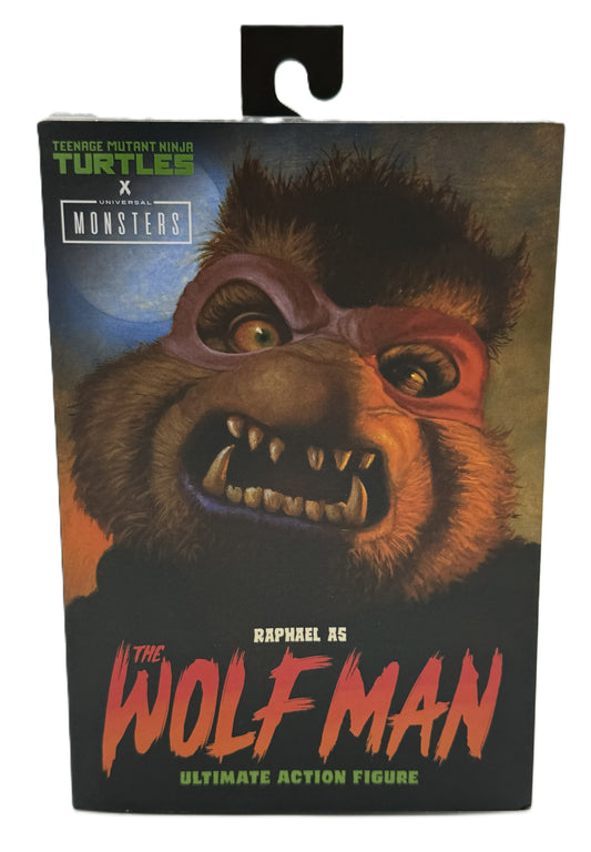 Front of the NECA TMNT x Universal Monsters Raphael as The Wolf Man Ultimate Action Figure collector box.