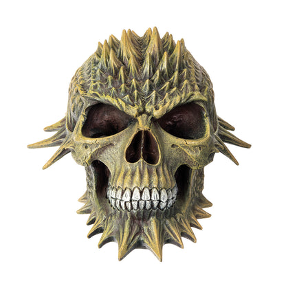 Front view of venomspire skull with spikes and dark aged finish

