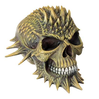 Left side view of gothic skull with spikes and textured surface
