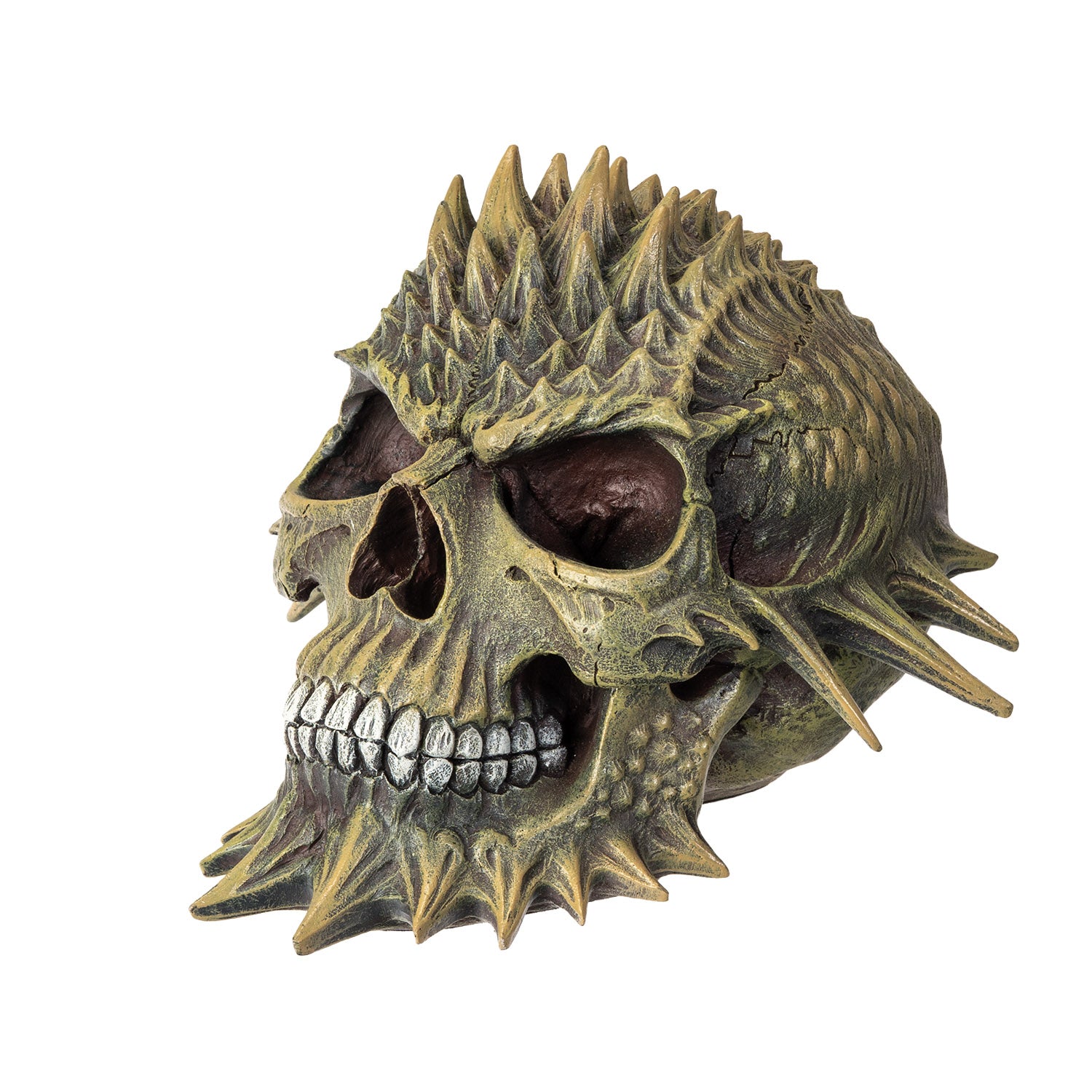 Right side view of venomspire skull figurine showing teeth and spike detail
