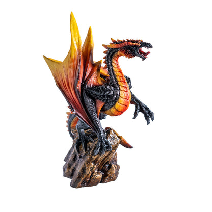 Right side view of Vulcan dragon statue showing tail and wing structure
