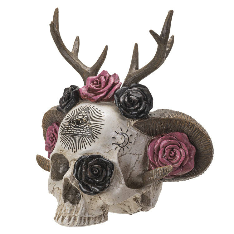 Side view featuring ram horns and engraved symbolic elements
