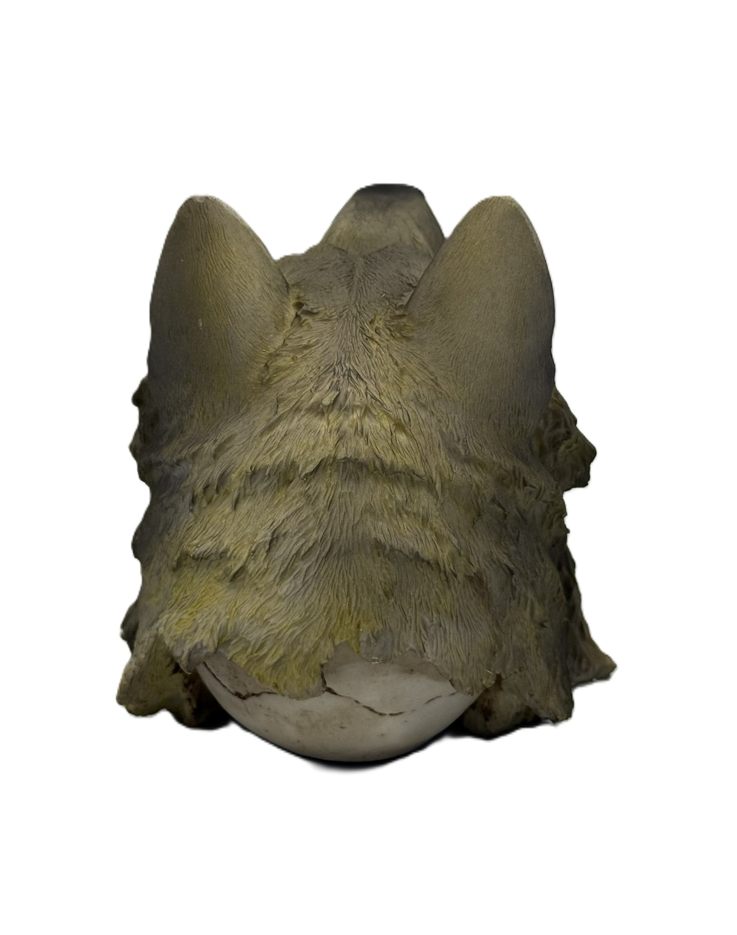 Back view of wolf headdress statue highlighting textured fur detailing and naturalistic paint finish
